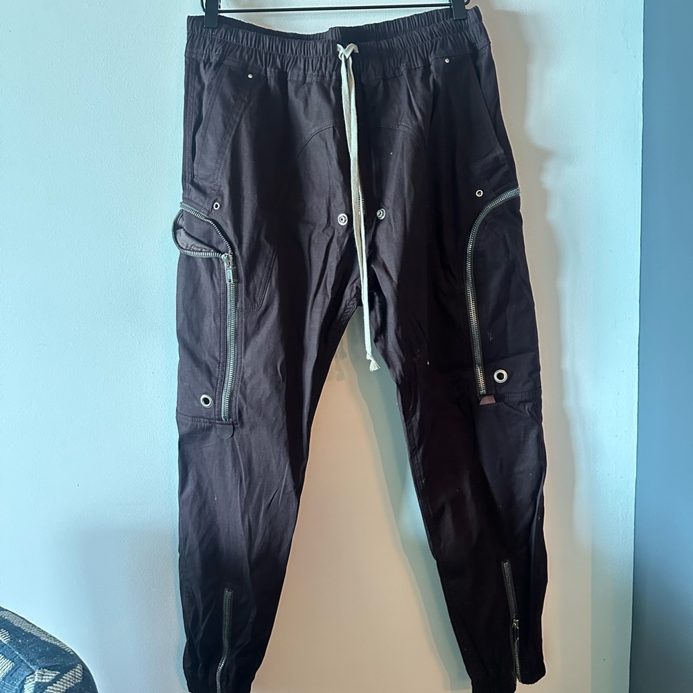 Rick Owens Mustard Burgundy/Maroon Cargo pants with zipper